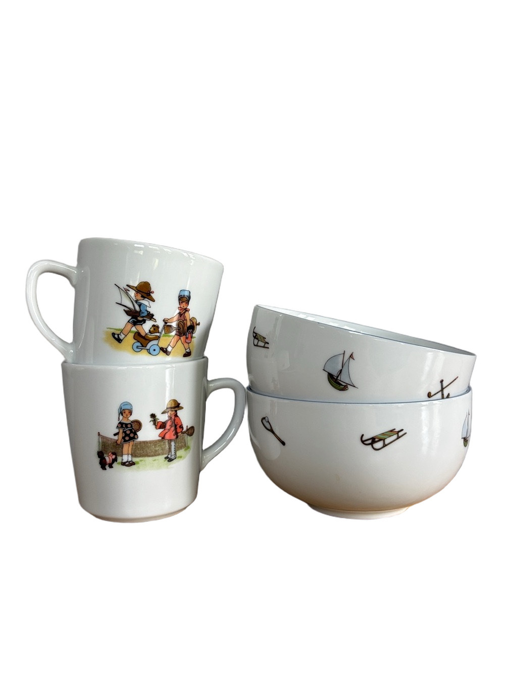 Vintage Pier 1 Imports Made in Germany 4pc Kids Dish Set Mugs Bowls Girlhoodcore